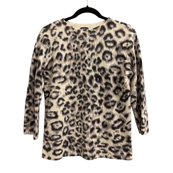 Talbots 100% pure cashmere leopard sweater size M EUC Mob wife - Picture 1 of 7